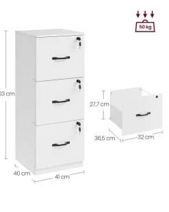 New SONGMICS Caisson de Bureau Blanc