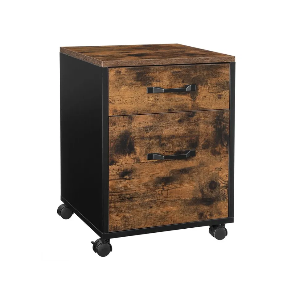 Discount SONGMICS Caisson de bureau 3 tiroirs mobile industriel Marron Rustique + Noir