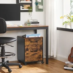 Discount SONGMICS Caisson de bureau 3 tiroirs mobile industriel Marron Rustique + Noir