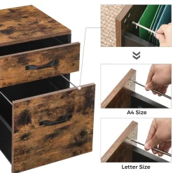 Discount SONGMICS Caisson de bureau 3 tiroirs mobile industriel Marron Rustique + Noir