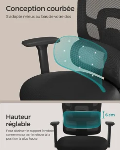 Sale SONGMICS Chaise bureau ergonomique en toile 53 cm noir d'encre