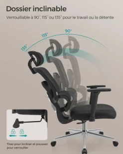 Sale SONGMICS Chaise bureau ergonomique en toile 53 cm noir d'encre