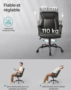 Online SONGMICS Chaise de bureau capacité de charge 150 kg noir d'encre
