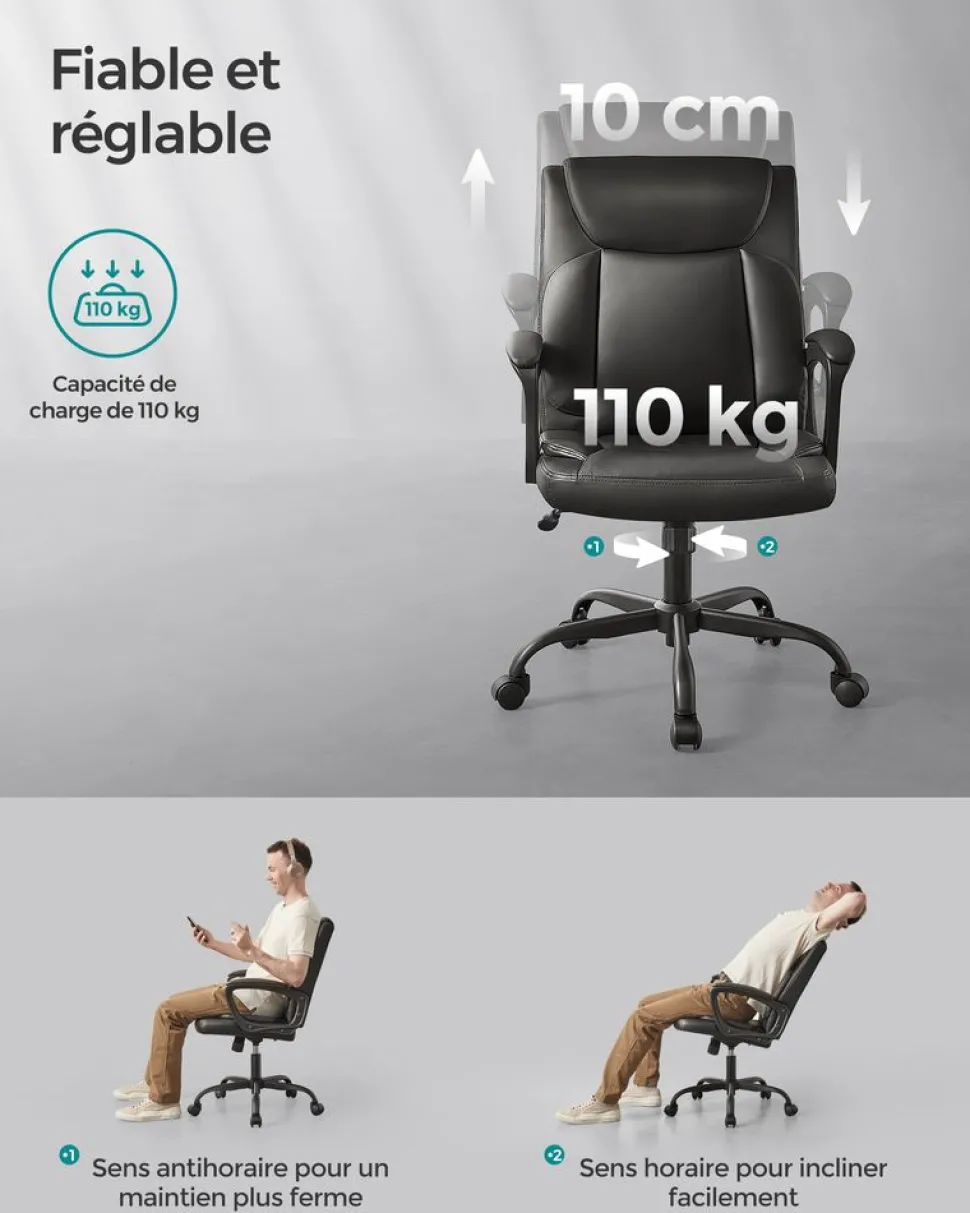 Online SONGMICS Chaise de bureau capacité de charge 150 kg noir d'encre