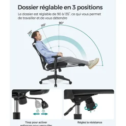 Shop SONGMICS Chaise de bureau ergonomique réglable en toile noir d'encre