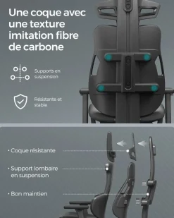 Best SONGMICS Chaise de bureau pivotante capacité 150 kg noir d'encre