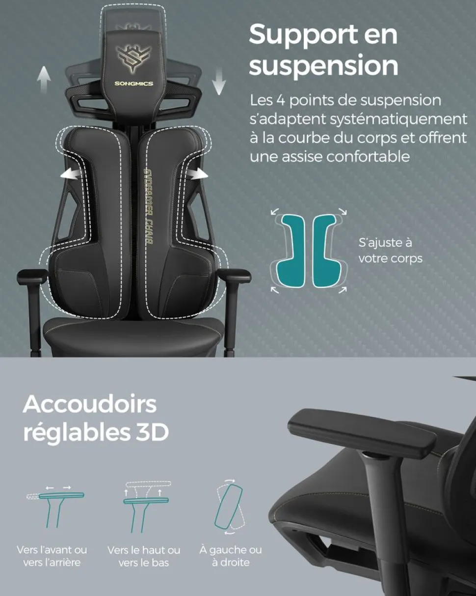 Best SONGMICS Chaise de bureau pivotante capacité 150 kg noir d'encre