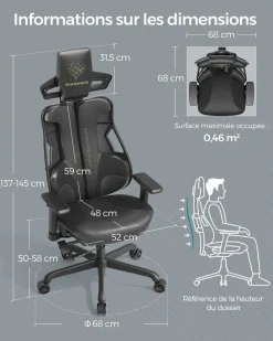 Best SONGMICS Chaise de bureau pivotante capacité 150 kg noir d'encre