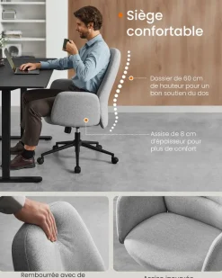 Fashion SONGMICS Chaise de bureau pivotante PU noir d'encre