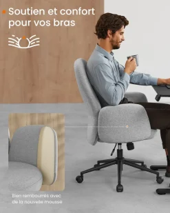 Fashion SONGMICS Chaise de bureau pivotante PU noir d'encre