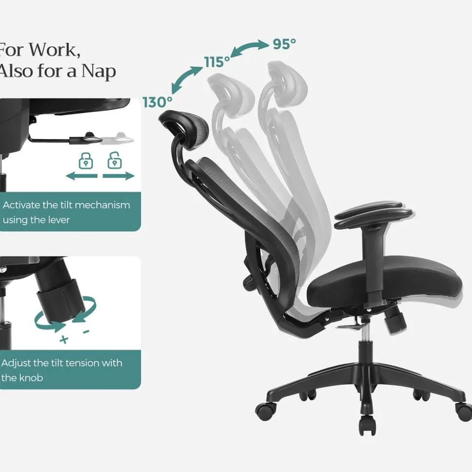 Cheap SONGMICS Chaise de bureau repose-pieds Noir