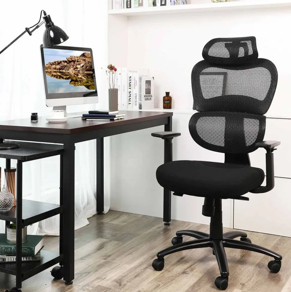 Clearance SONGMICS Chaise de bureau repose-pieds Blanc