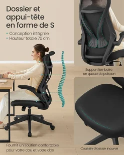 Discount SONGMICS Chaise de bureau tissu coton-lin gris tourterelle