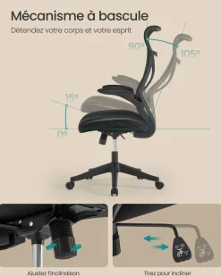 Discount SONGMICS Chaise de bureau tissu coton-lin gris tourterelle