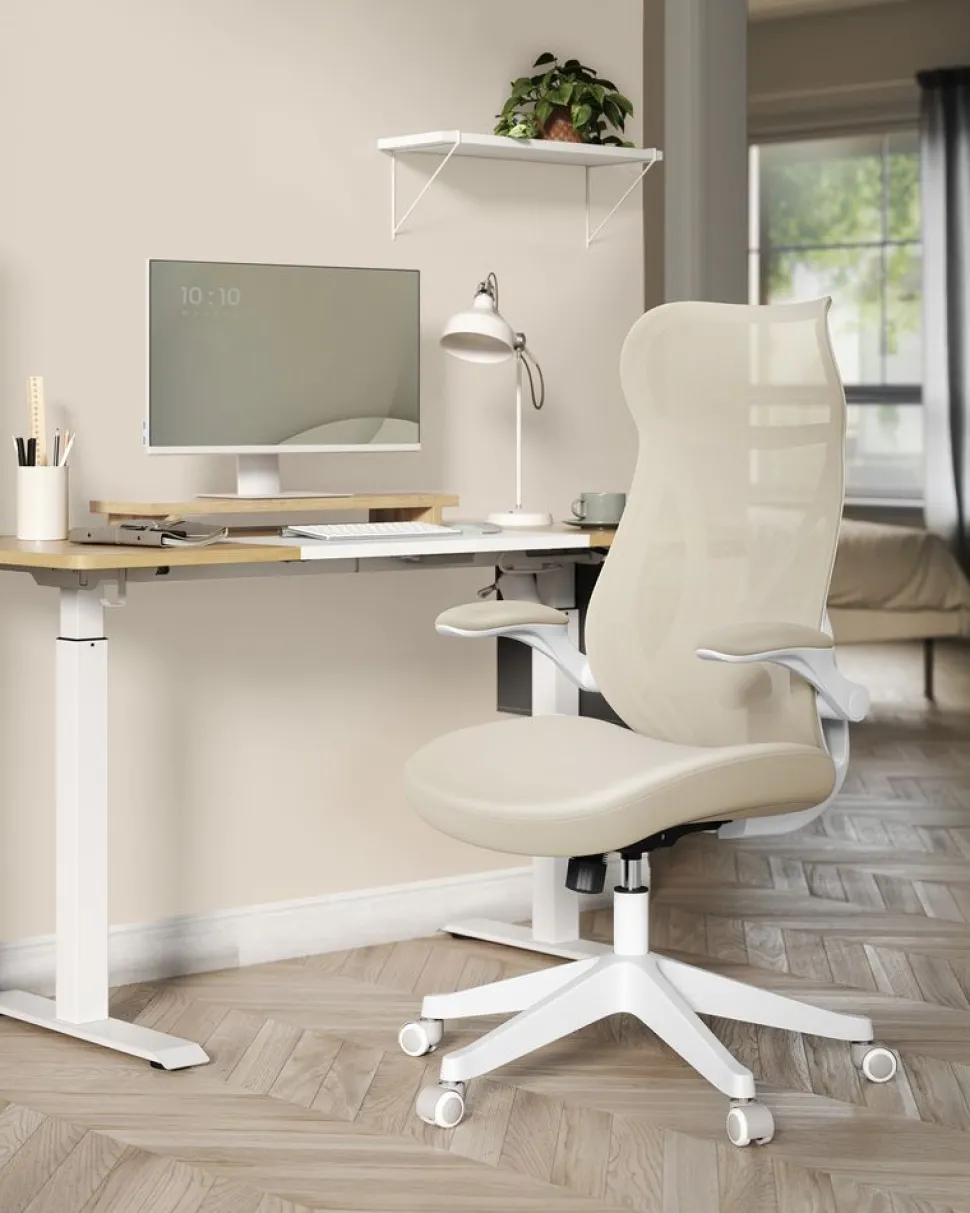 Discount SONGMICS Chaise de bureau tissu coton-lin gris tourterelle