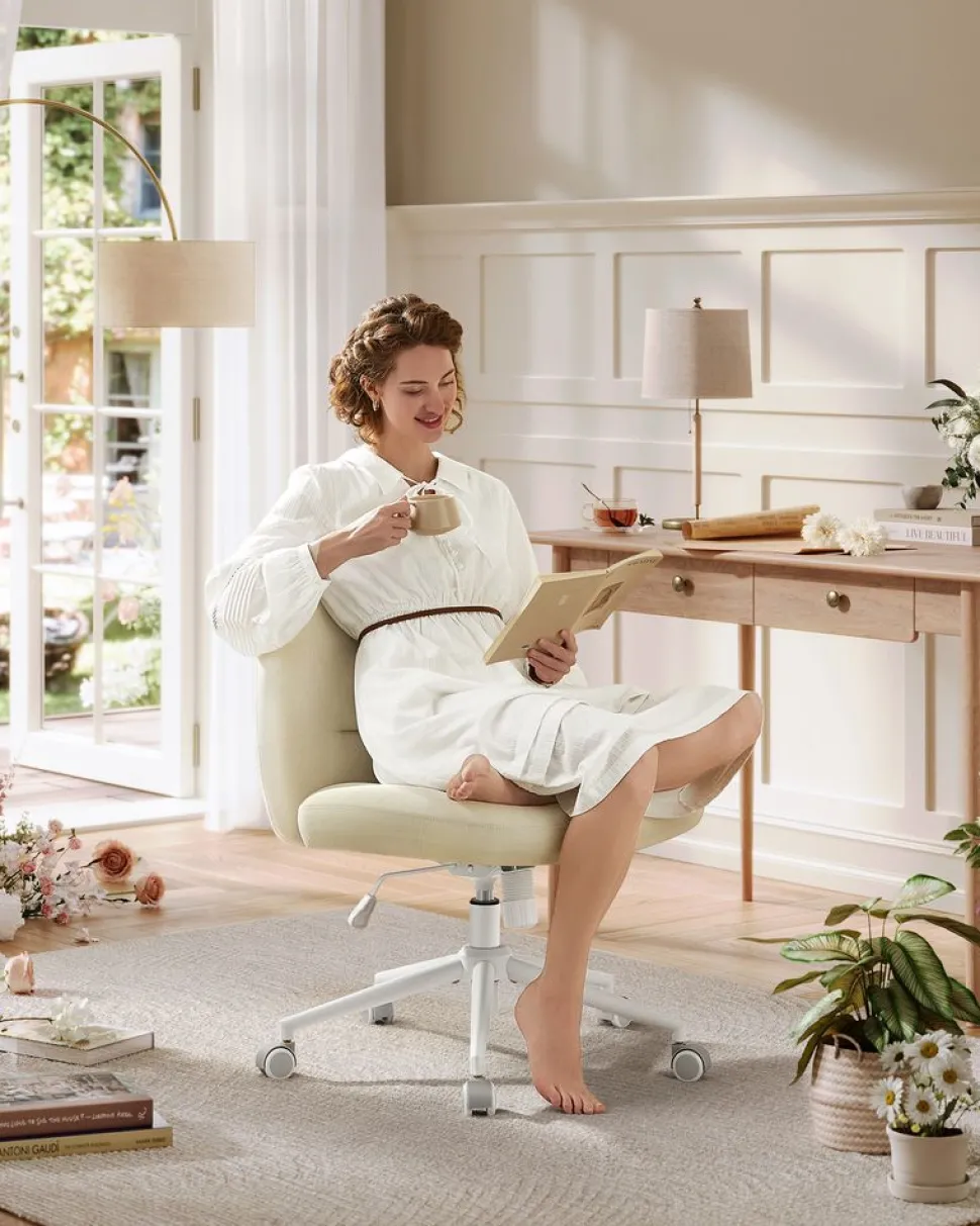 Discount SONGMICS Chaise de bureau tissu coton-lin rose bonbon