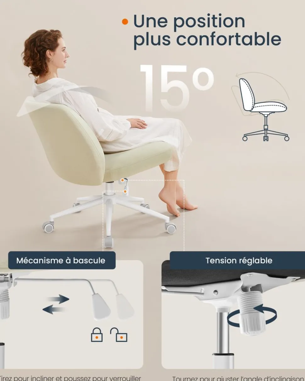 Discount SONGMICS Chaise de bureau tissu coton-lin rose bonbon