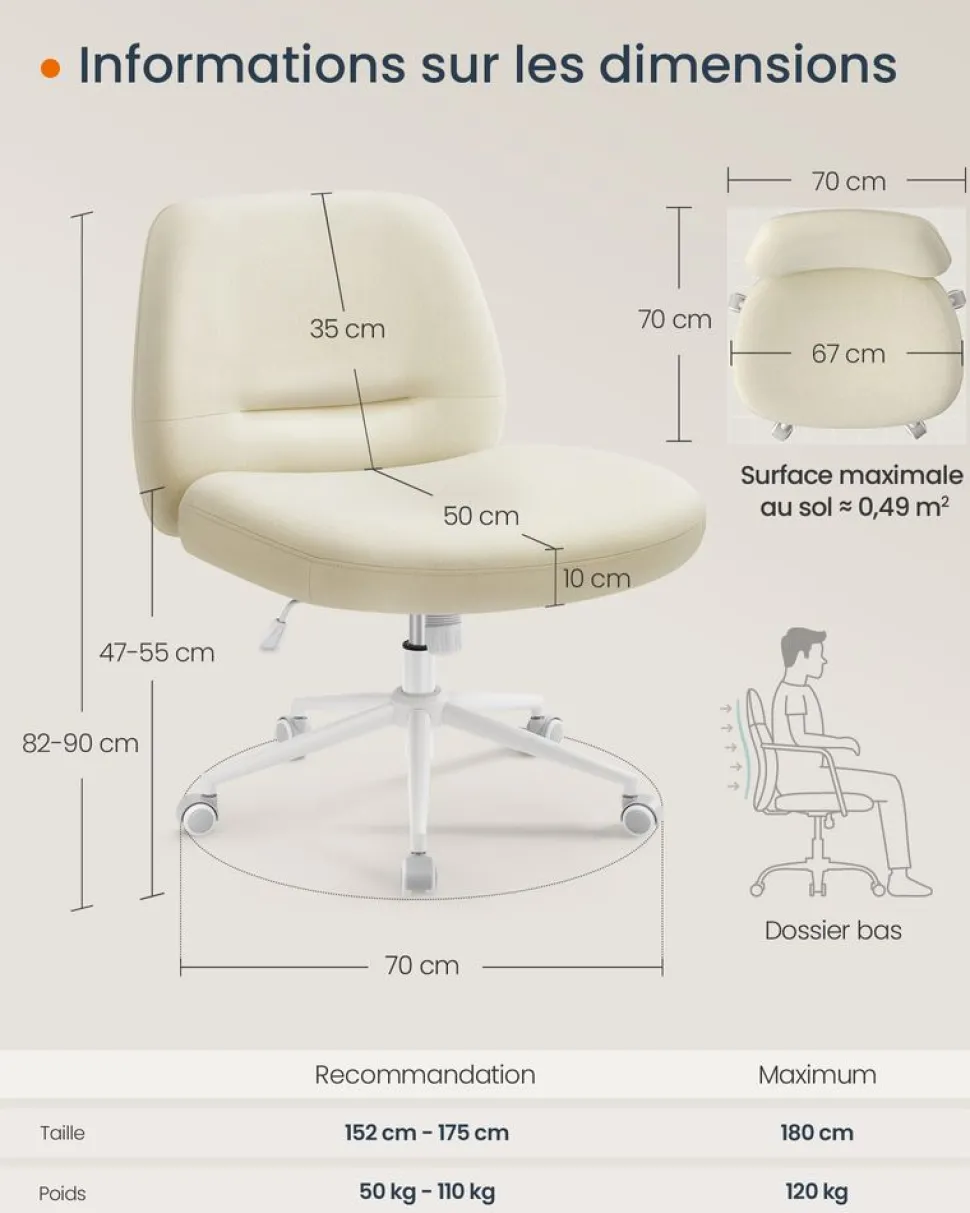 Discount SONGMICS Chaise de bureau tissu coton-lin rose bonbon