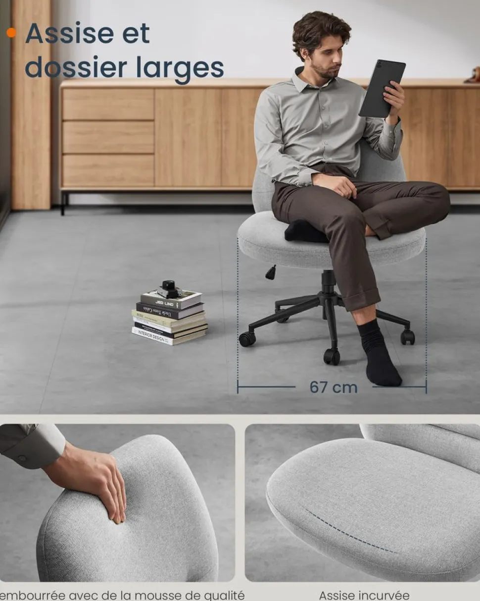 Discount SONGMICS Chaise de bureau tissu coton-lin rose bonbon