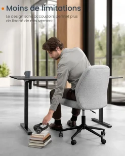 Best Sale SONGMICS Chaise de bureau tissu coton-lin gris tourterelle