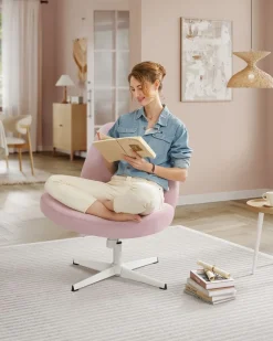 New SONGMICS Chaise de bureau tissu coton-lin blanc crème