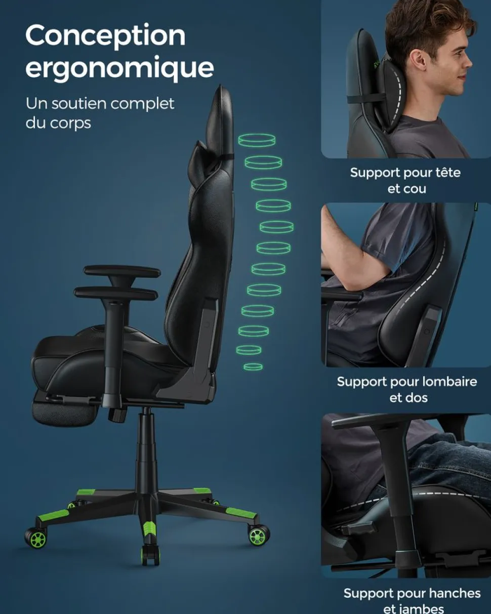 Hot SONGMICS Chaise repose-pieds Noir