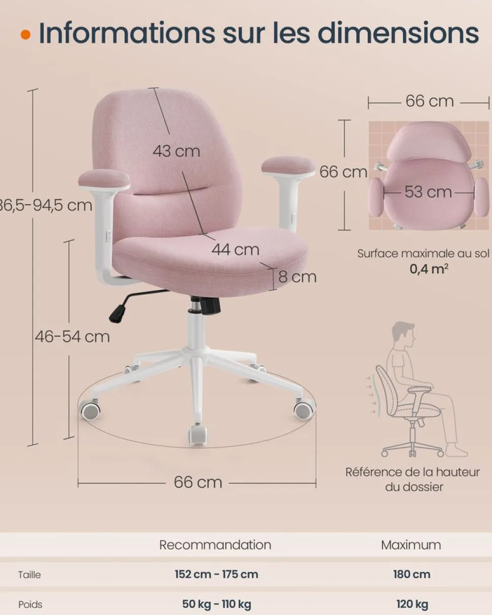 Online SONGMICS Chaise réglable avec dossier et socle rose bonbon