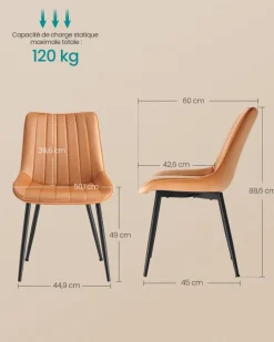 Fashion SONGMICS Chaise salle à manger fauteuil pivotant charge 120 kg marron caramel et noir d'encre