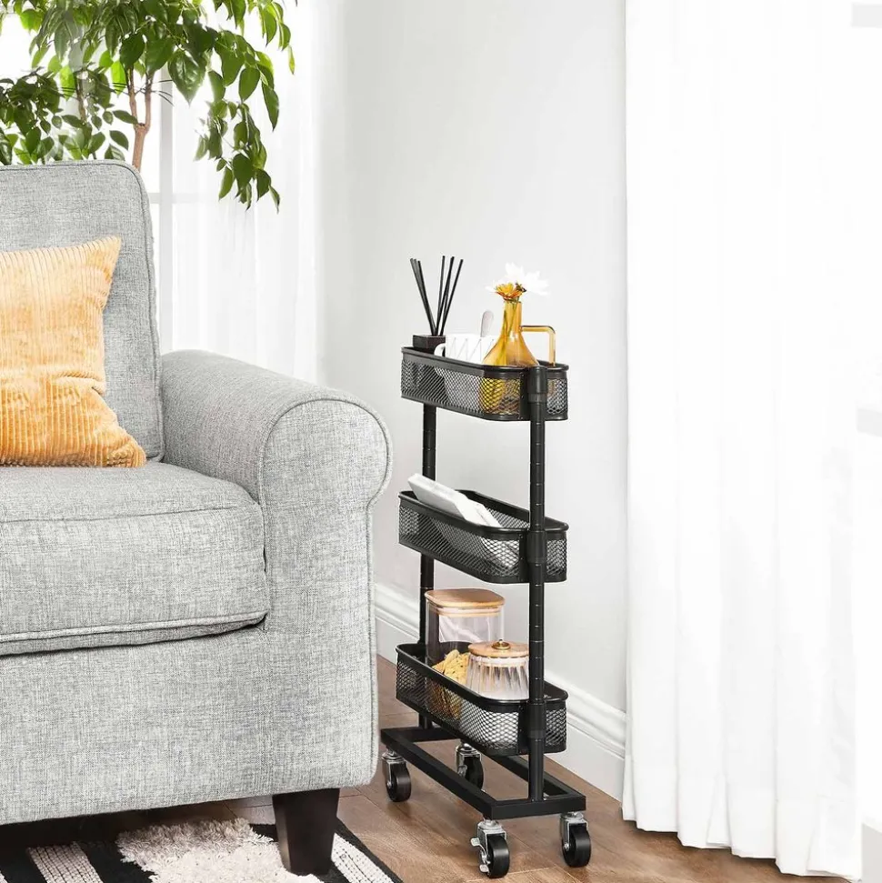 New SONGMICS Chariot à 3 niveaux Noir