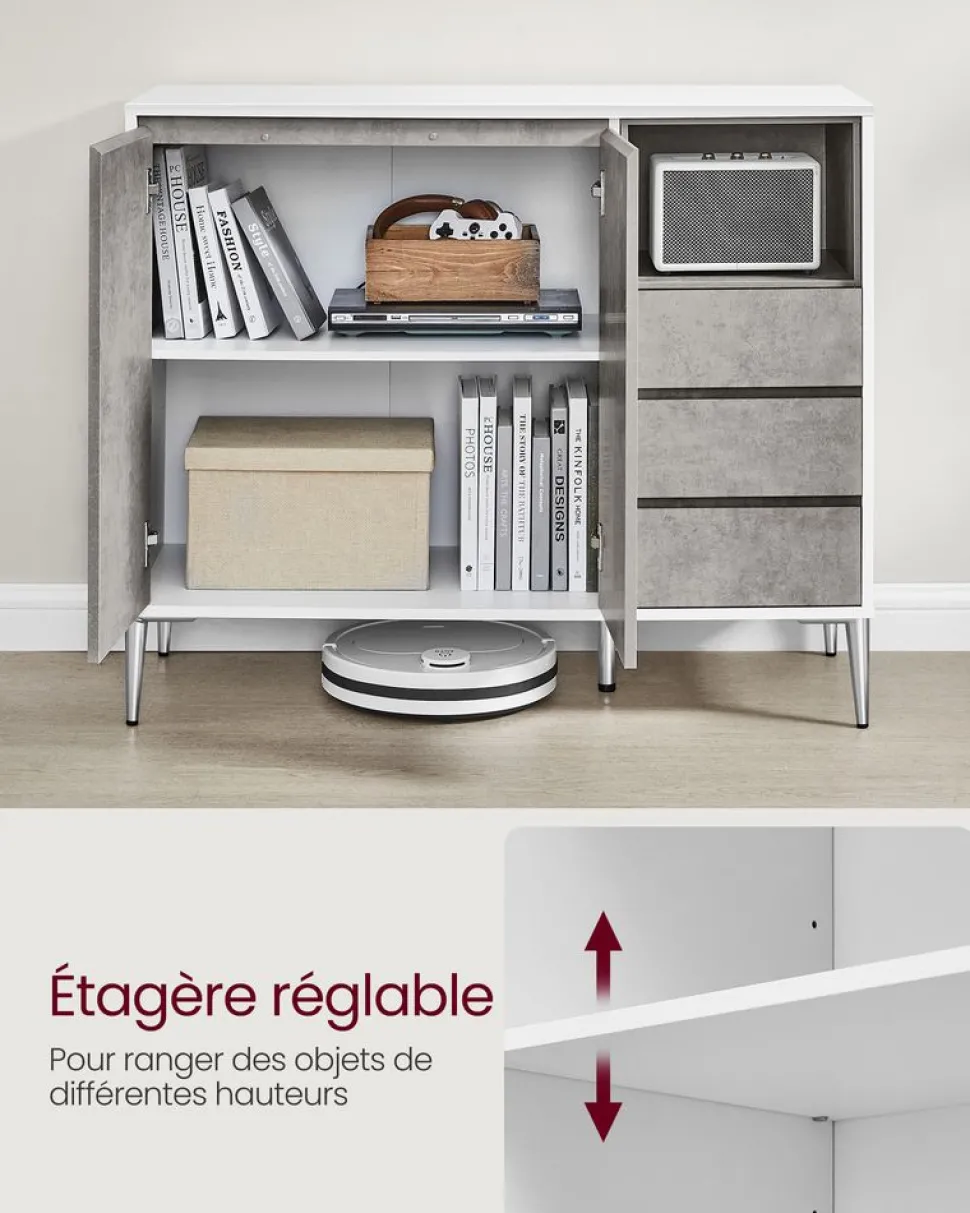 Cheap SONGMICS Chariot de cuisine 3 niveaux avec panier et crochets marron rustique Marron Rustique + Noir D'Encre