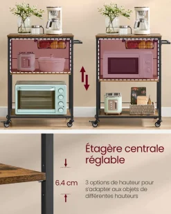 Cheap SONGMICS Chariot de rangement à 3 niveaux noir d’encre