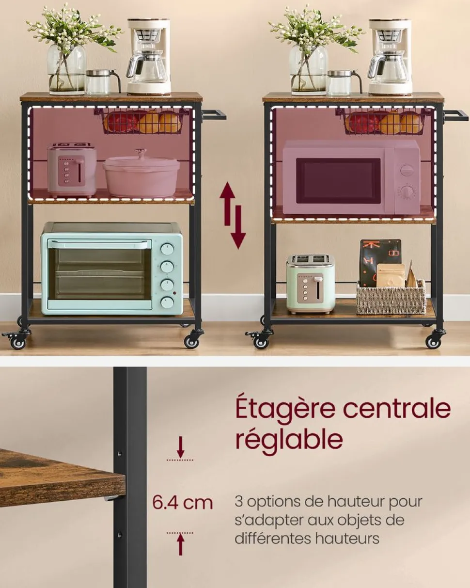 Cheap SONGMICS Chariot de rangement à 3 niveaux noir d’encre