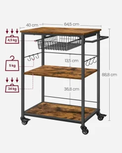Cheap SONGMICS Chariot de rangement à 3 niveaux noir d’encre