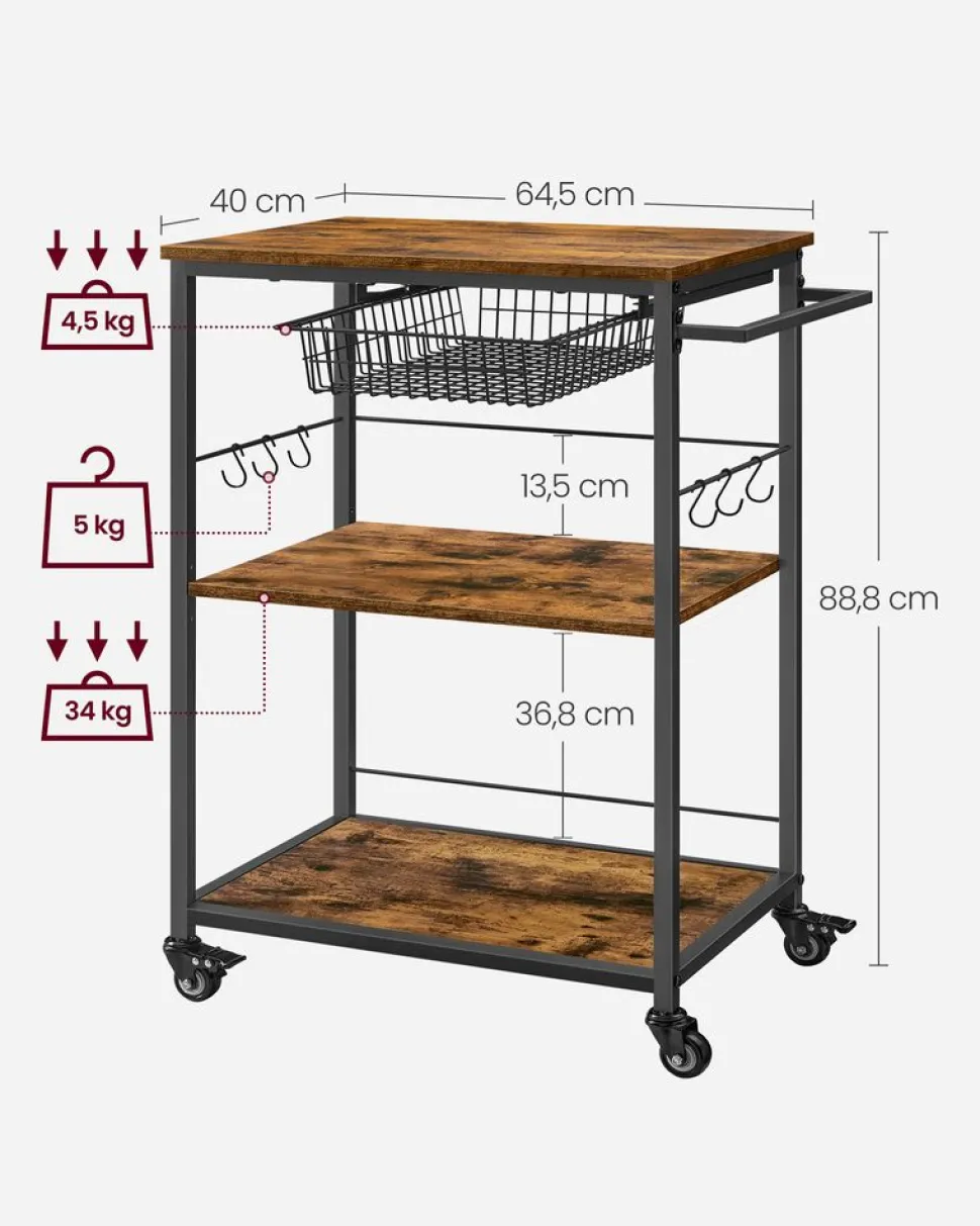 Cheap SONGMICS Chariot de rangement à 3 niveaux noir d’encre