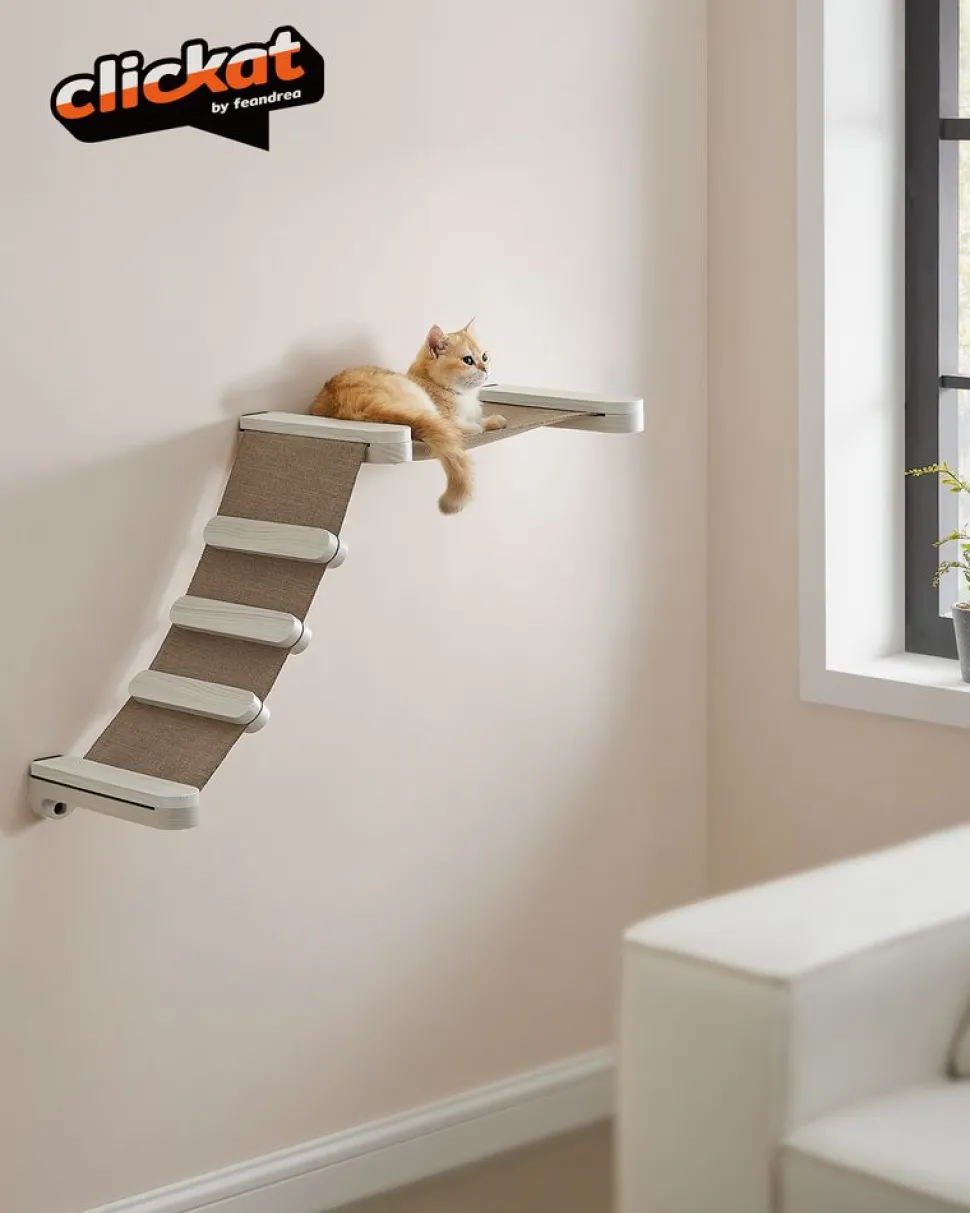 Best Sale SONGMICS Échelle avec hamac pour chat mural Marron Avoine + Marron Café