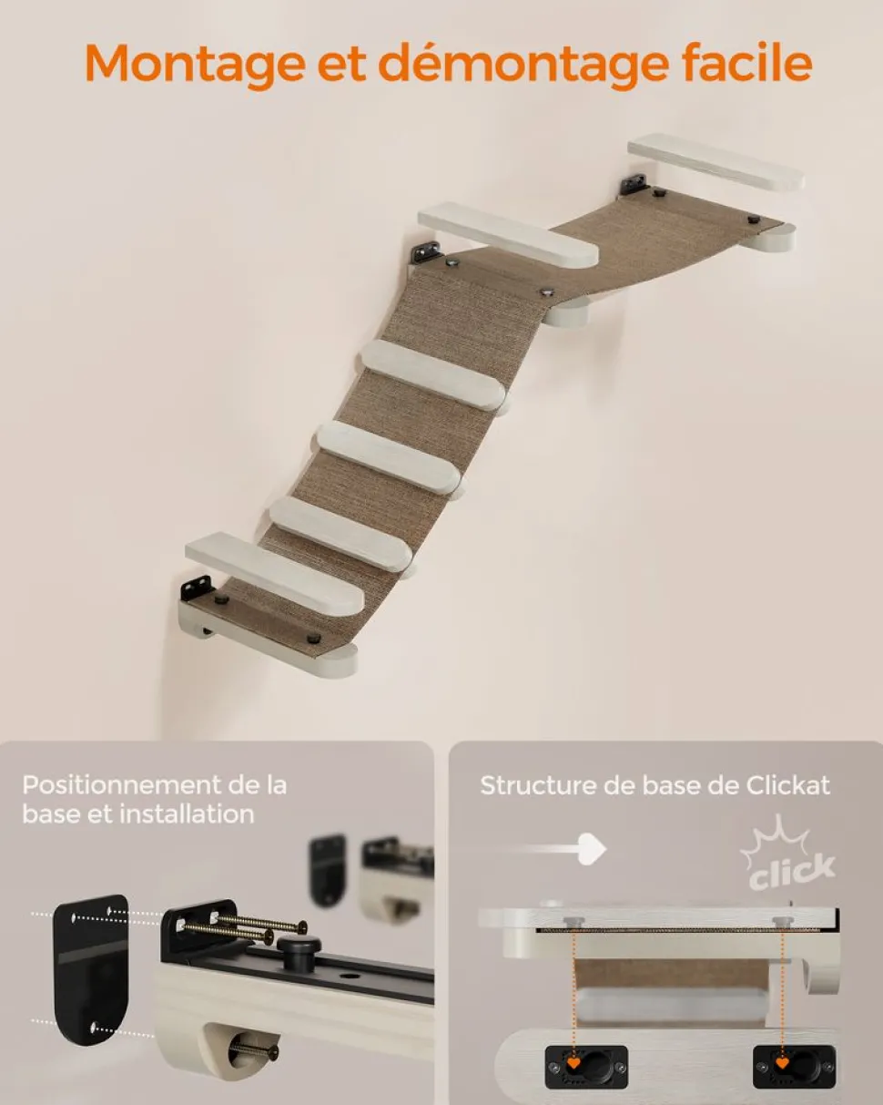 Best Sale SONGMICS Échelle avec hamac pour chat mural Marron Avoine + Marron Café