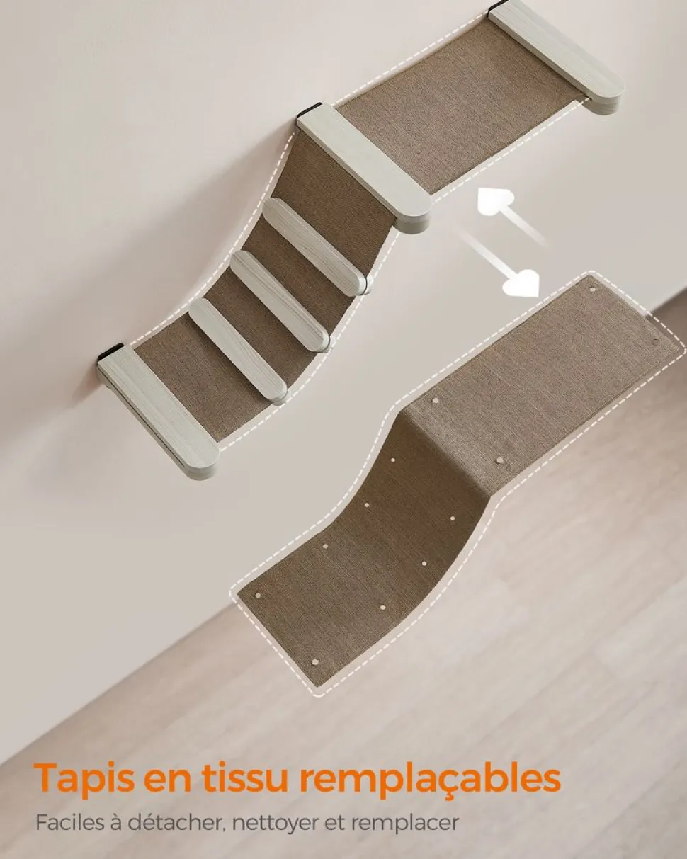 Best Sale SONGMICS Échelle avec hamac pour chat mural Marron Avoine + Marron Café