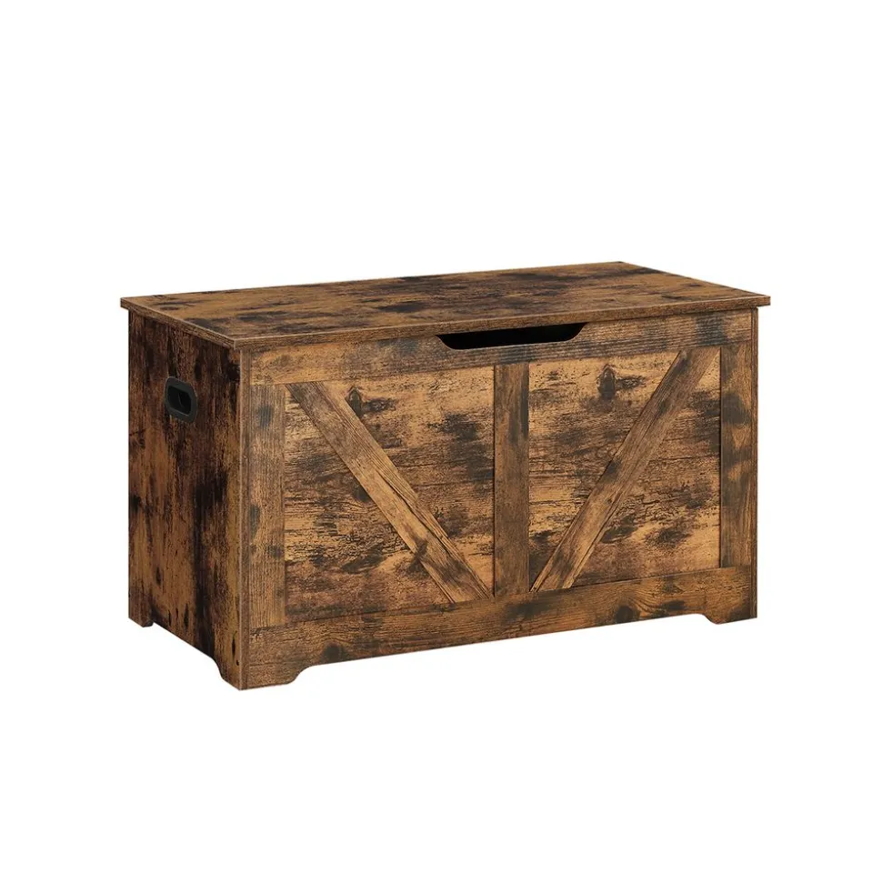 Cheap SONGMICS Coffre de rangement avec 2 charnières de sécurité marron rustique