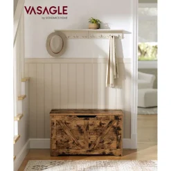 Cheap SONGMICS Coffre de rangement avec 2 charnières de sécurité marron rustique