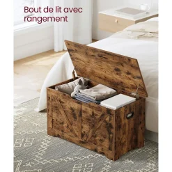 Cheap SONGMICS Coffre de rangement avec 2 charnières de sécurité marron rustique
