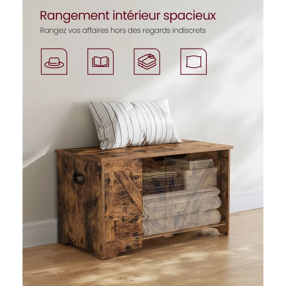 Cheap SONGMICS Coffre de rangement avec 2 charnières de sécurité marron rustique