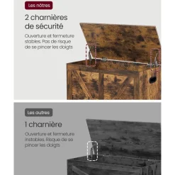 Cheap SONGMICS Coffre de rangement avec 2 charnières de sécurité marron rustique