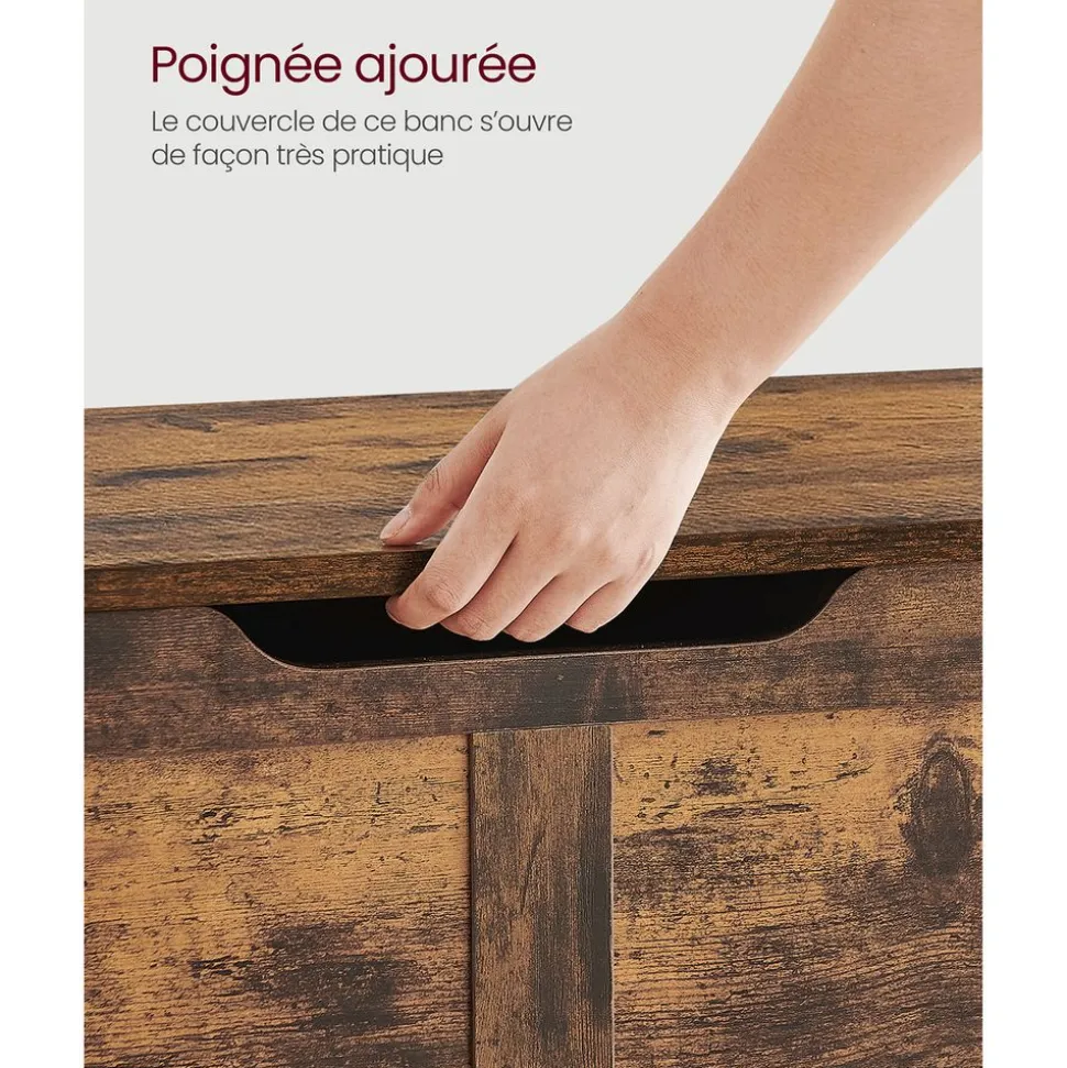 Cheap SONGMICS Coffre de rangement avec 2 charnières de sécurité marron rustique
