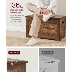 Outlet SONGMICS Coffre de rangement avec 2 charnières de sécurité marron rustique
