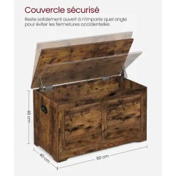 Outlet SONGMICS Coffre de rangement avec 2 charnières de sécurité marron rustique