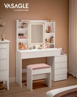 Clearance SONGMICS Coiffeuse 9 ampoules blanc