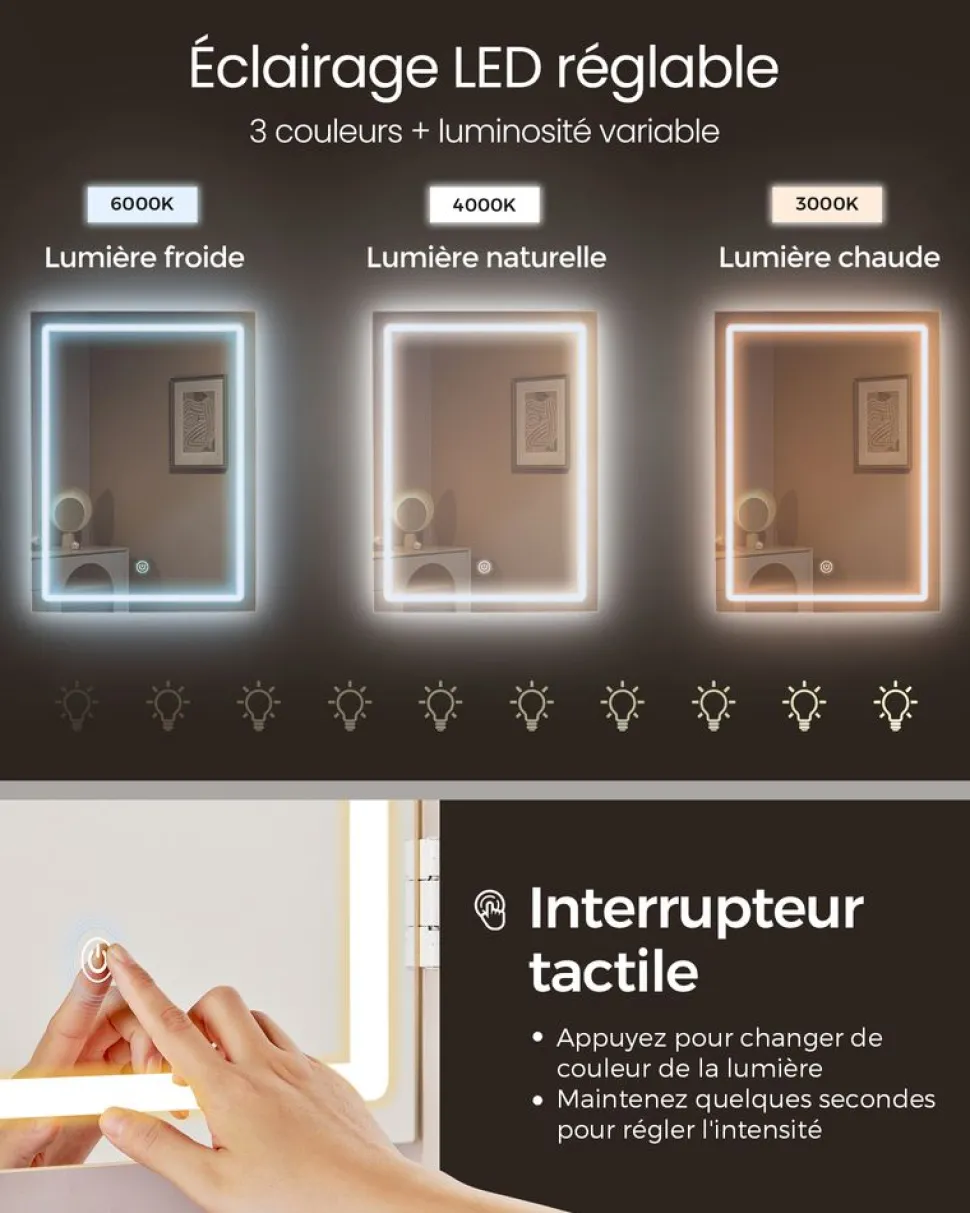 Clearance SONGMICS Coiffeuse 9 ampoules blanc