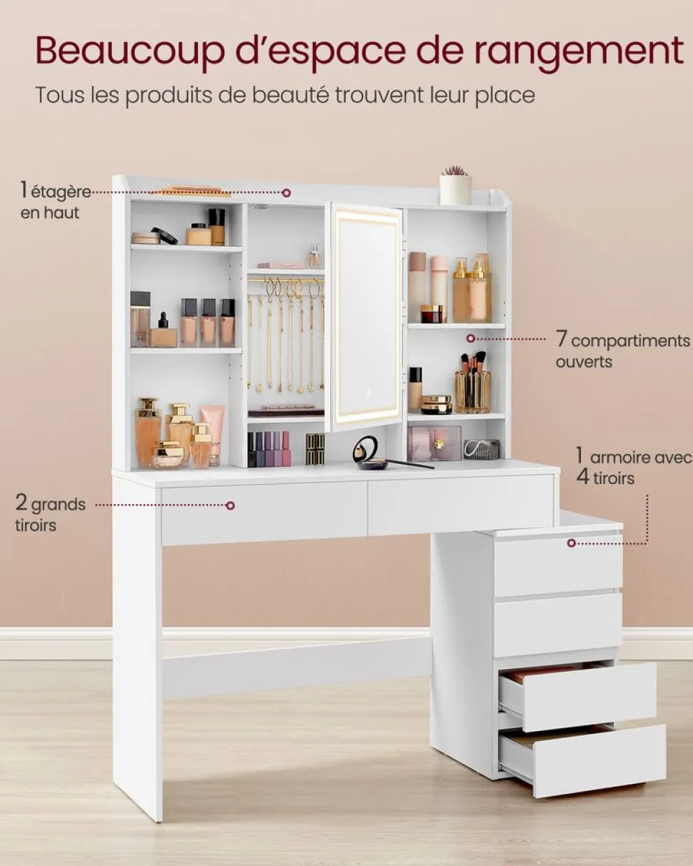 Clearance SONGMICS Coiffeuse 9 ampoules blanc