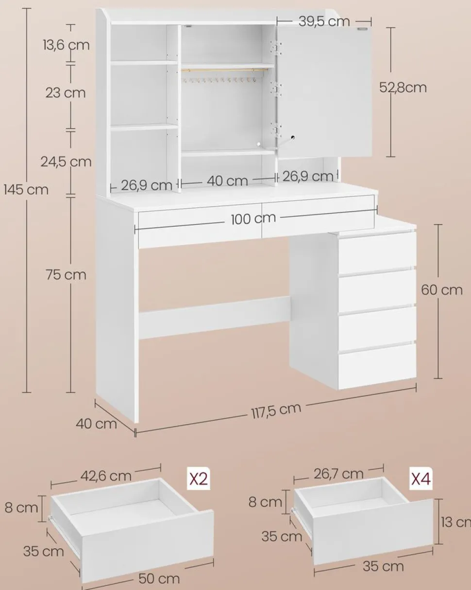 Clearance SONGMICS Coiffeuse 9 ampoules blanc