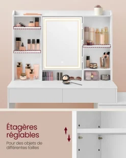 Clearance SONGMICS Coiffeuse 9 ampoules blanc